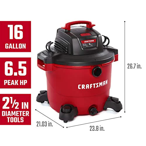 16 Gallon 6.5 Peak HP Wet/Dry Vac, Heavy-Duty Shop Vacuum