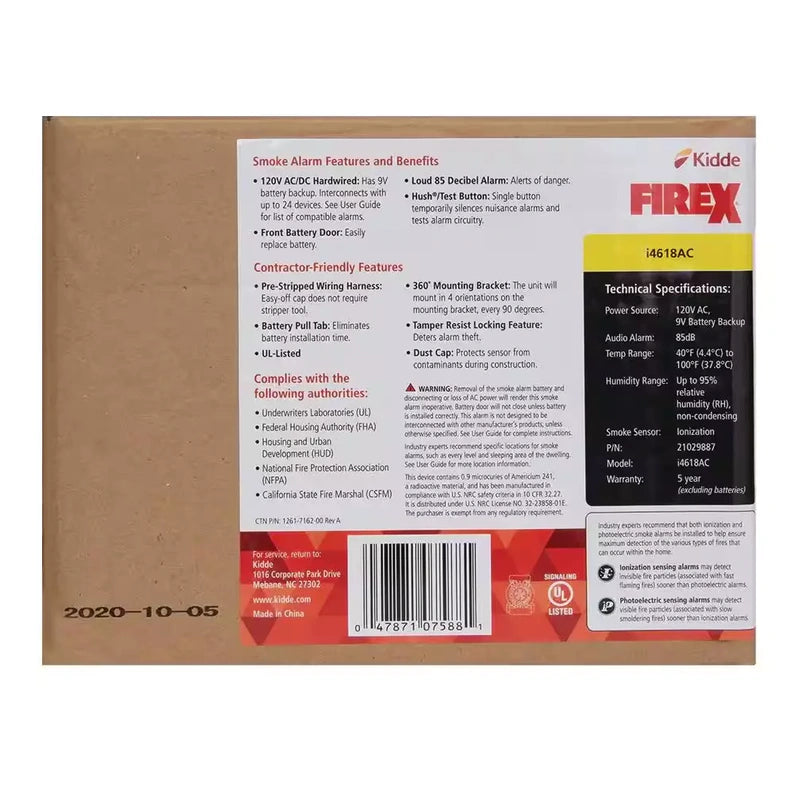 i4618 4-Pack Hardwired Smoke Alarm with Ionization Sensor, 120V AC, 9V Battery Backup