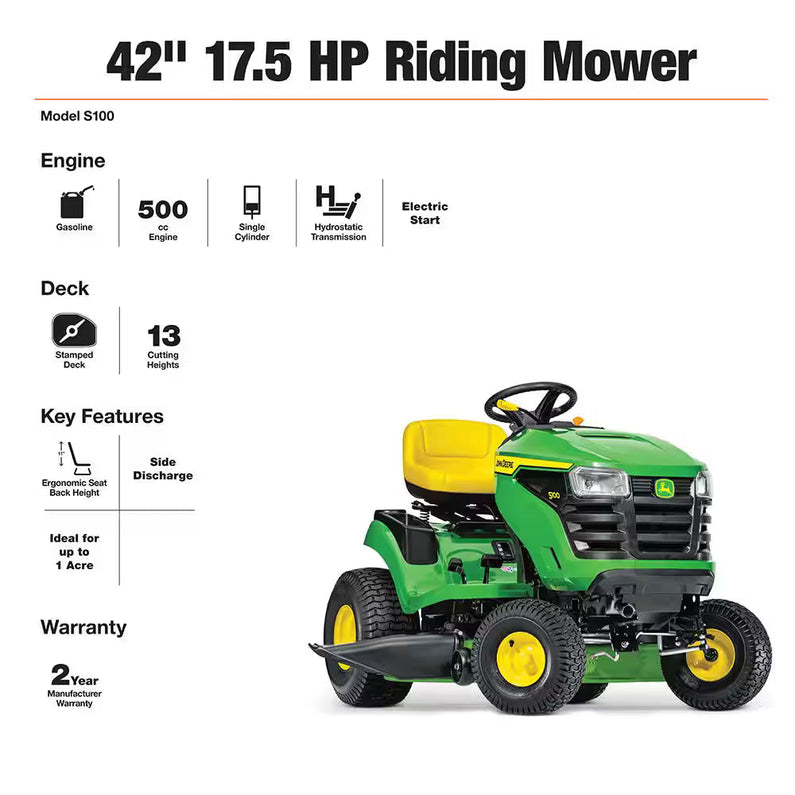 John Deere S100 42-in Riding Lawn Mower 17.5-HP Gas Hydrostatic Drive