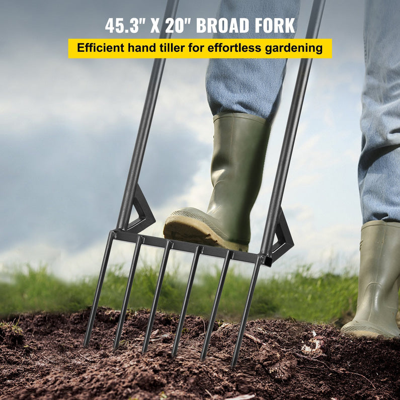 Premium 46-Inch Hand Tiller Broad Fork Tool For Gardening Cultivating