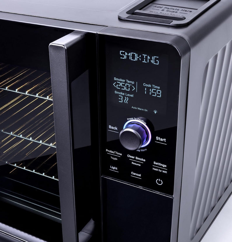 Smart Indoor Pellet Smoker, with Active Smoke Filtration, 5 Smoke Control Settings, WiFi Connected, Electric, Countertop BBQ Appliance, Black