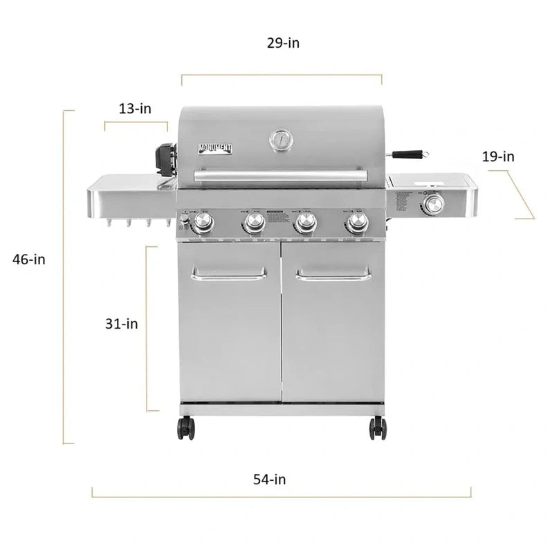 Monument Grills 17842 Stainless Steel 4 Burner Propane Gas Grill with Rotisserie