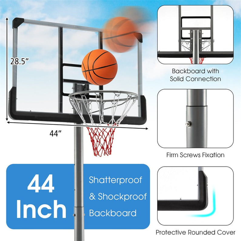 Portable Outdoor Basketball Hoop 64''-79'' Adjustable Poolside Basketball Goal System with 44" Backboard Wheeled Fillable Base