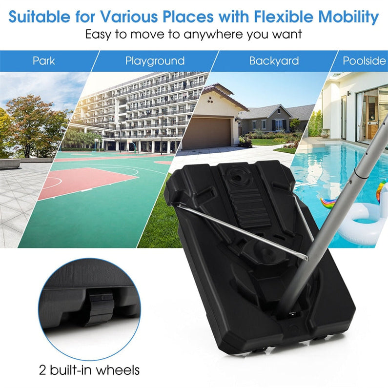 Portable Outdoor Basketball Hoop 64''-79'' Adjustable Poolside Basketball Goal System with 44" Backboard Wheeled Fillable Base