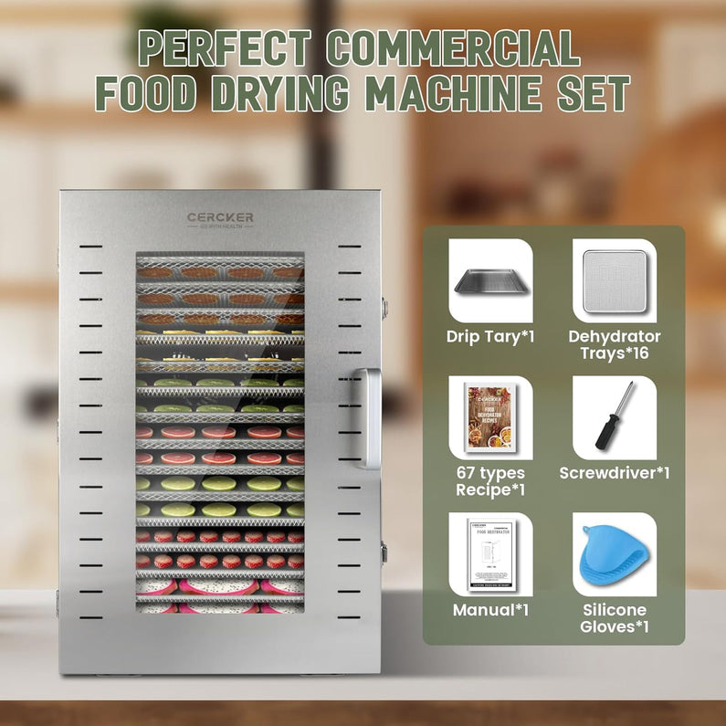 Commercial Food Dehydrator 16 Trays 1500W 70-190 F Large