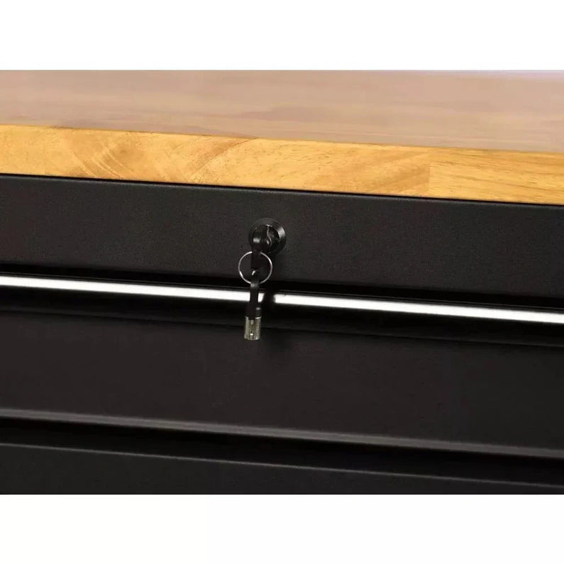 Heavy Duty 61 in. W x 23 in. D 15-Drawer Mobile Workbench with Solid Wood Top