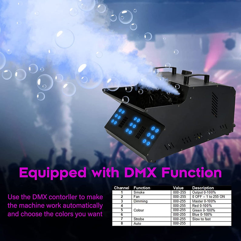 TC-Home 3 IN 1 Stage Fog Bubble Machine with 18 RGB LED light DMX Stage Lighting Fogger Effect w/ 2 Bubble Fans