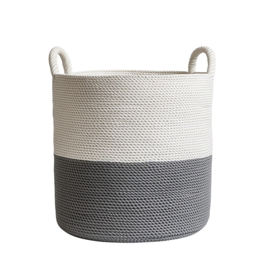 Wfkzg Large Cotton Rope Basket - Woven Laundry Hamper for Nursery & Living Room - Durable, Decorative Organizer with Handles - Grey & White