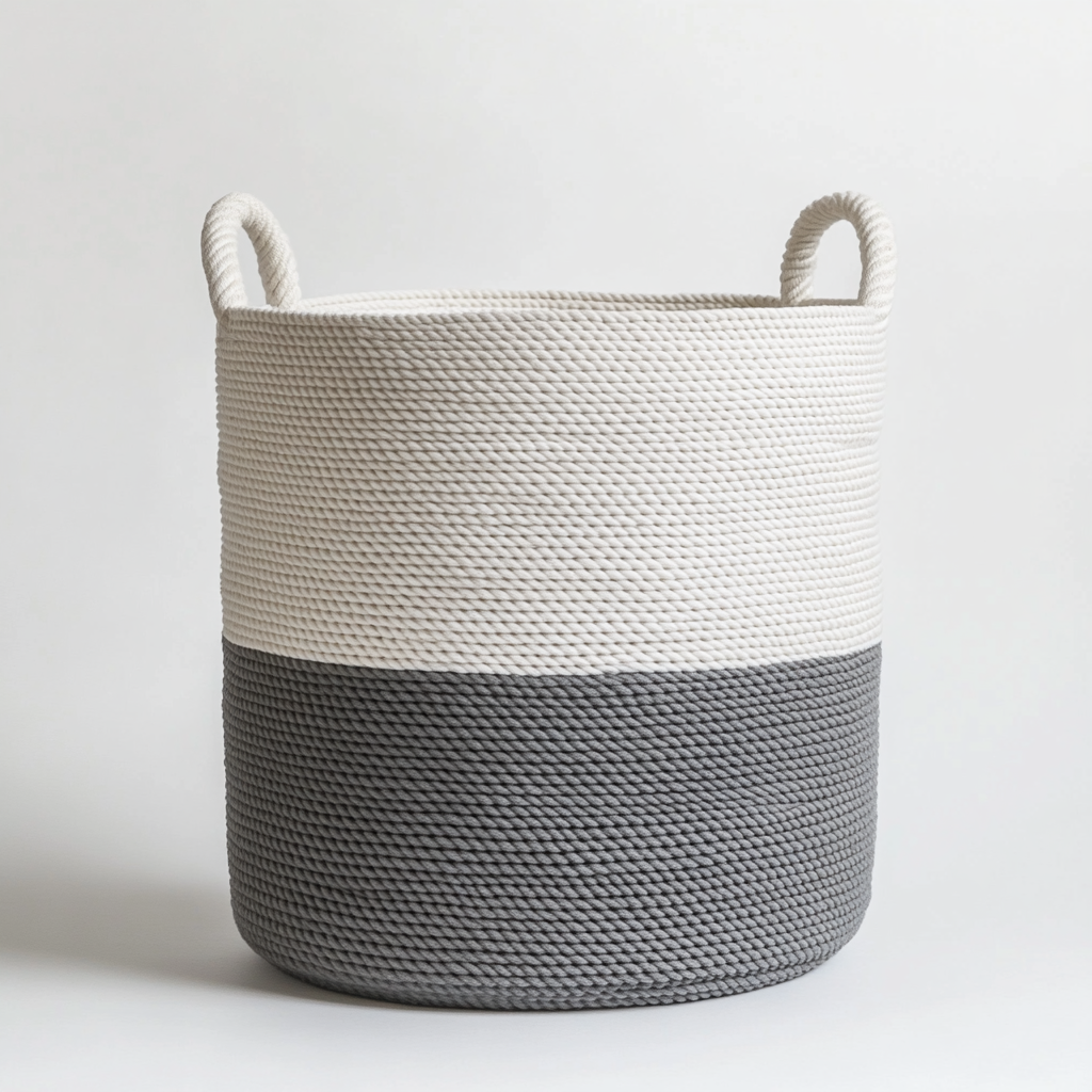 Wfkzg Large Cotton Rope Basket - Woven Laundry Hamper for Nursery & Living Room - Durable, Decorative Organizer with Handles - Grey & White