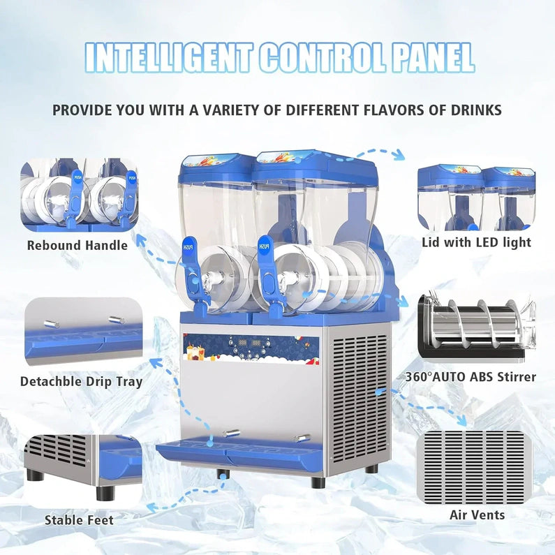 Commercial Slushy Machine - 1000W 30L Tanks Slush Maker Machine 304 Stainless Steel Commercial Margarita Machines Efficient Cooling the Ideal Slushie Maker for Bars Cafes Restaurants