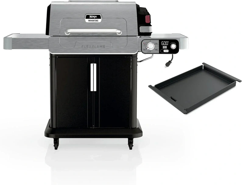 Ninja FlexFlame, Grill and Smoker, Electric and Propane Grill, Roaster, BBQ Grill, 5-in-1 Cooking System, 3 Burner, Digital Control, Outdoor Cooking, Griddle, Pizza Maker, Stainless Steel, PG301