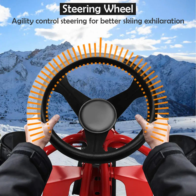 Snow Racer Sled, Ski Sled Slider Board with Twin Brakes