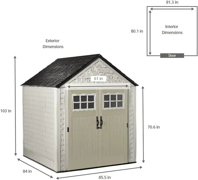 Rubbermaid Resin Outdoor Storage Shed With Floor (7 x 7 Ft) Weather Resistant Gray Organization for Home/Backyard/Garden Tools/Lawn Mower/Bike Storage/Pool Supplies