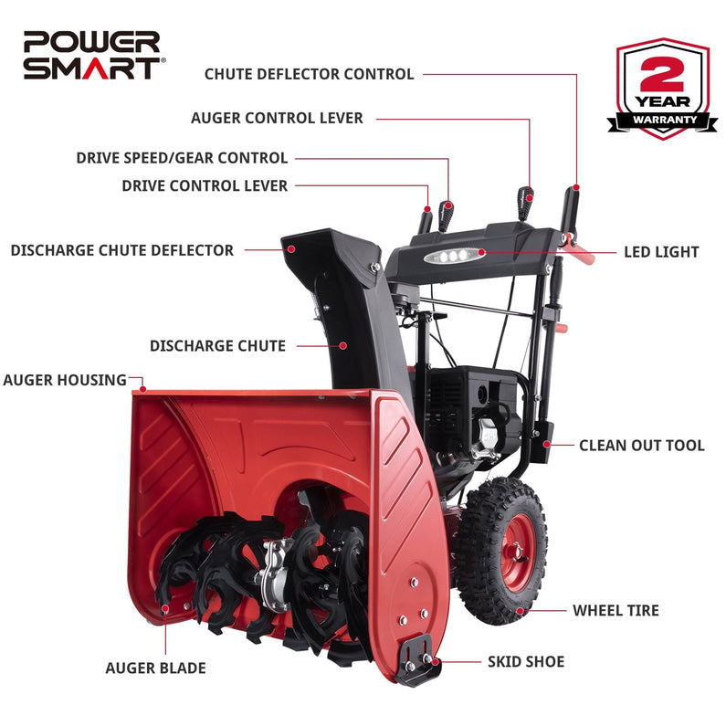 PowerSmart 26 252CC Self-Propelled Gas Snow Blower with 120V Electric Start, Two-Stage Design