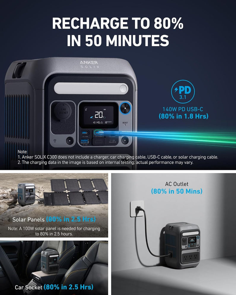 Portable Power Station Solix C300, 288Wh Battery