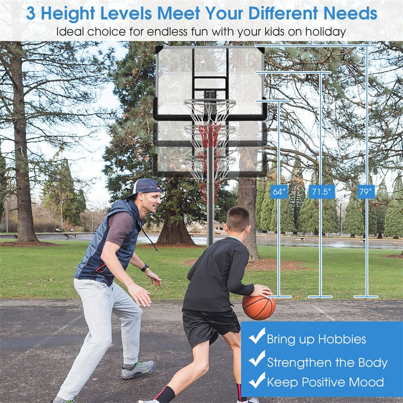 Portable Outdoor Basketball Hoop 64''-79'' Adjustable Poolside Basketball Goal System with 44" Backboard Wheeled Fillable Base