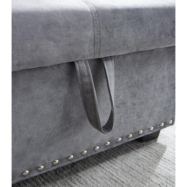 Reversible 90.5in. Gray Velvet Sleeper Sectional Sofa L-Shape 3 Seat Sectional Couch with Storage