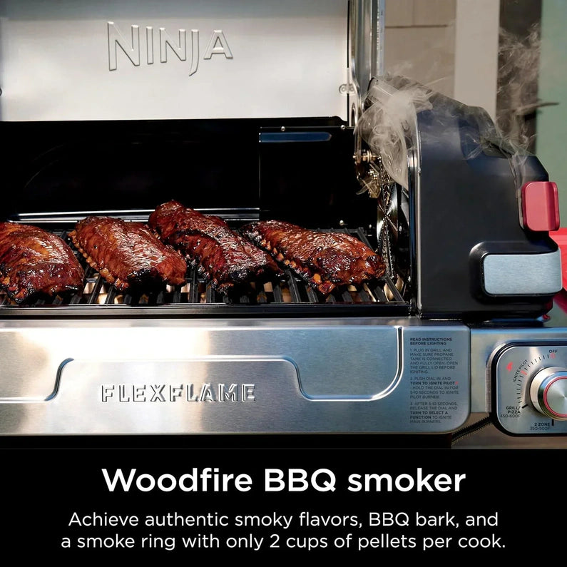 Ninja FlexFlame, Grill and Smoker, Electric and Propane Grill, Roaster, BBQ Grill, 5-in-1 Cooking System, 3 Burner, Digital Control, Outdoor Cooking, Griddle, Pizza Maker, Stainless Steel, PG301