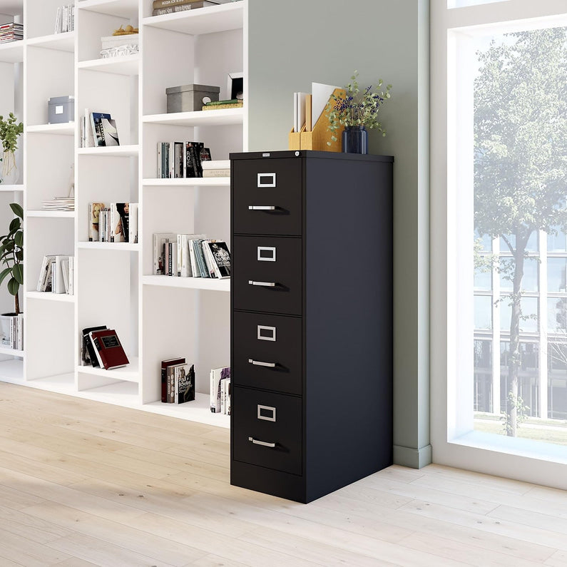 STAPLES 4-Drawer File Cabinet, Lockable, Black, 25"D x 15"W
