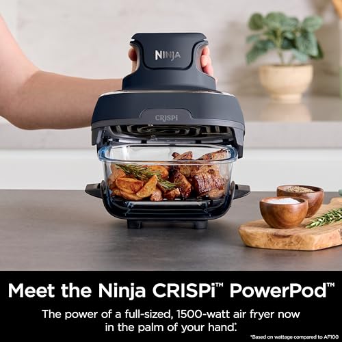 Ninja Crispi 4 in 1 Portable Glass Air Fryer Cooking System, 4QT & 6 Cup Glass Containers with Storage Lids, Easy Meals, Microwave, Freezer & Dishwasher Safe, Air Fry, Bake & More, Cyberspace, FN101GY : Home & Kitchen