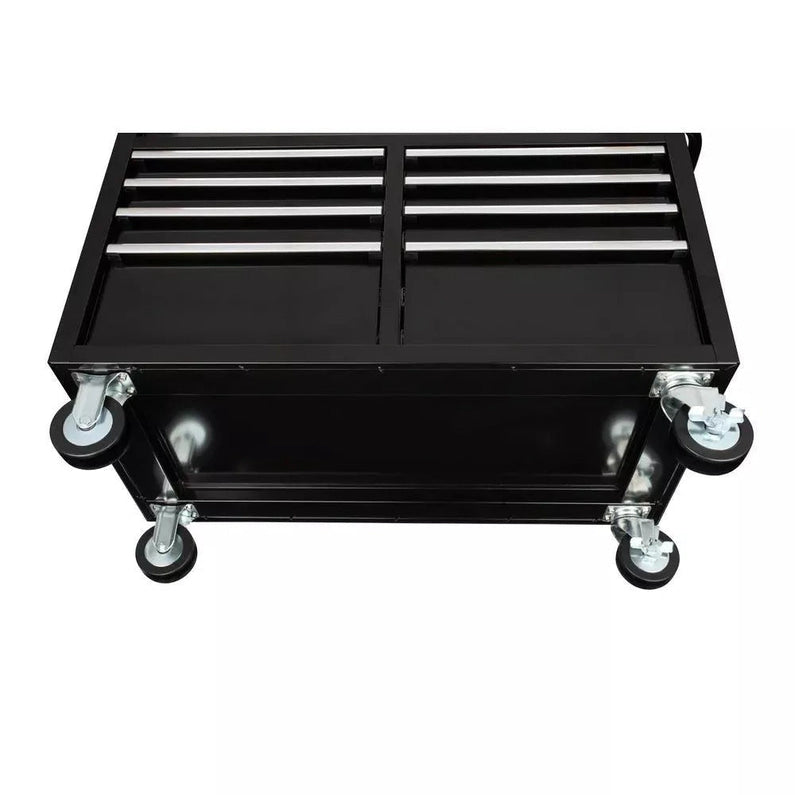Gloss Black 46 9-Drawer Mobile Tool Chest Workbench with Power Strip & Solid Wood Top