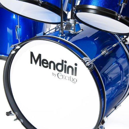 Mendini By Cecilio Drum Set For Kids/Junior – 16 Inch, 5 Piece, Blue Metallic – Starter Drums Kit w/Adjustable Throne, Cymbal, Pedal & Drumsticks – MJDS 5 BL