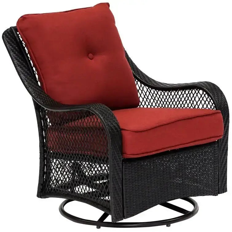 Orleans 5-Piece Steel Patio Fire Pit Conversation Set with Navy Blue Cushions, Swivel Gliders and Square Fire Pit Table