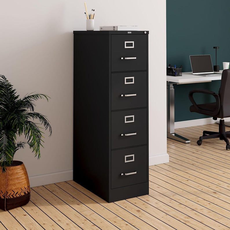 STAPLES 4-Drawer File Cabinet, Lockable, Black, 25"D x 15"W