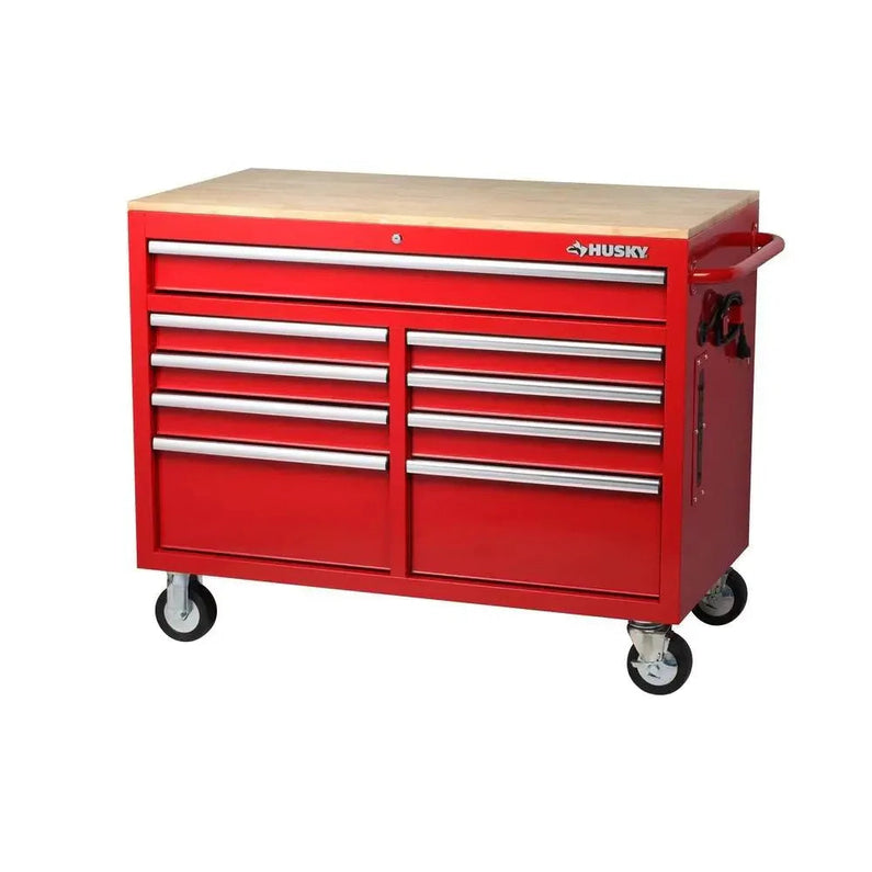 46-in W x 24.5-in D 9-Drawer Mobile Workbench with Hardwood Top and Power Station Gloss Black