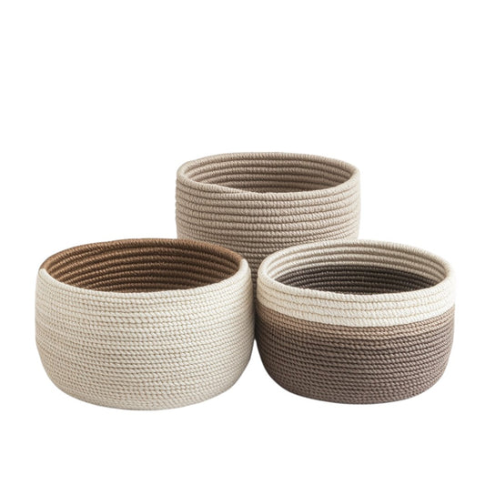 Wfkzg Set of 3 Cotton Rope Desktop Baskets - Small Woven Bins for Bathroom, Desk & Nursery Organization - Decorative Storage - Neutral Colors