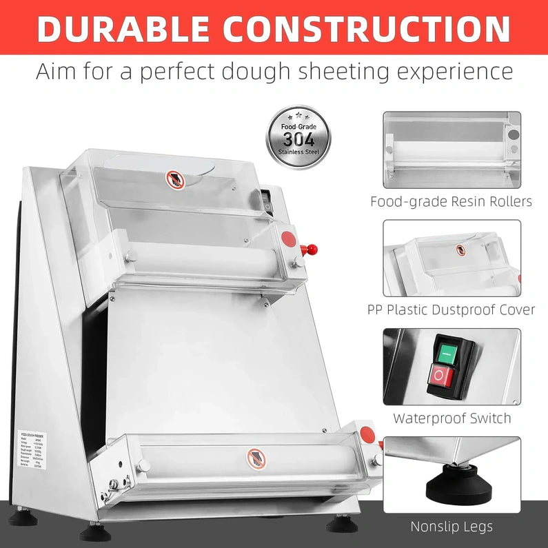 Garvee Commercial Pizza Dough Roller Sheeter, Max 16", Automatic 370W Electric Pizza Dough Roller, Stainless Steel, Suitable for Noodle, Pizza Bread and Pasta Maker Equipment
