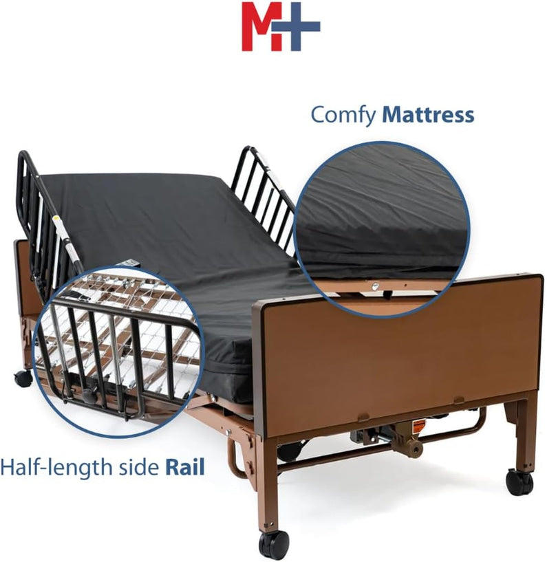 Fully Electric Hospital Bed Set, Foam Mattress, Half Rails