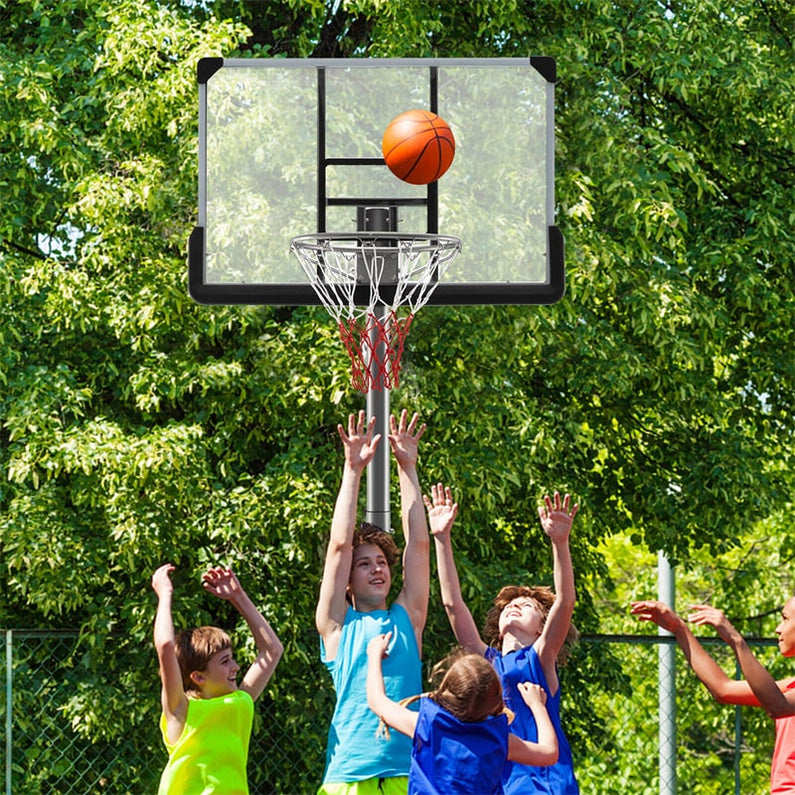 Portable Outdoor Basketball Hoop 64''-79'' Adjustable Poolside Basketball Goal System with 44" Backboard Wheeled Fillable Base