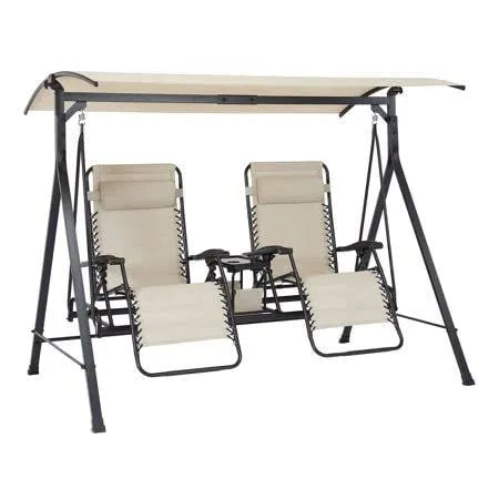 Mainstays Zero-Gravity Steel Porch Swing - Beige/Black, Size: 90.55 inch x 58.27 inch x 72.44 inch