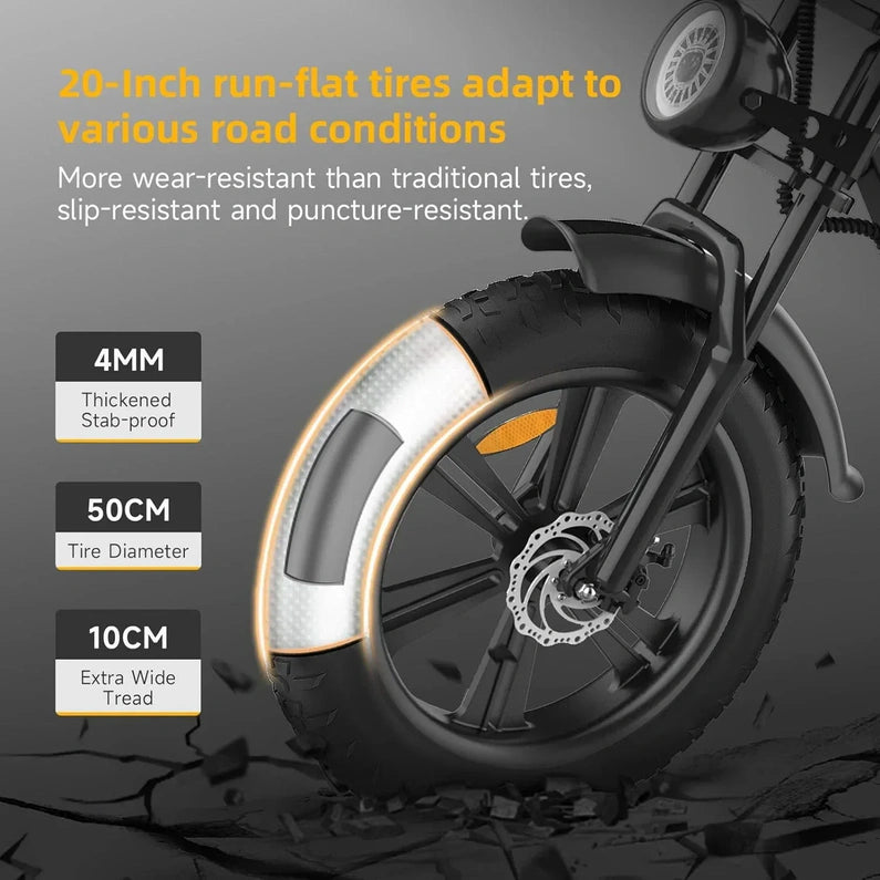 Happyrun Electric Bike for Adults 20" Fat tire with 750W Motor Ebike 48V 18AH Removable Battery 20MPH & 68 Miles