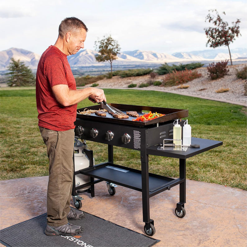36" Gas Griddle Cooking Station 4 Burner Flat Top Gas Grill Propane Fueled Restaurant Grade Professional 36" Outdoor Griddle Station with Side Stands (1554)