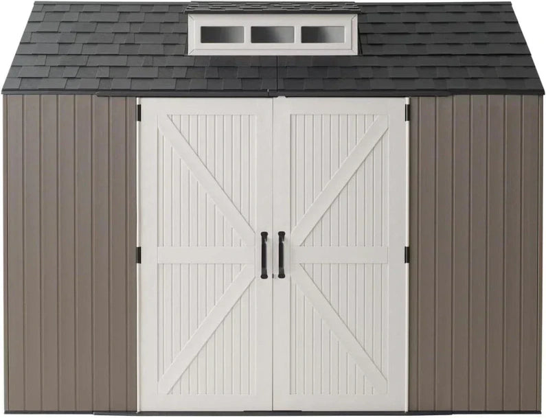 Rubbermaid Resin Outdoor Storage Shed With Floor (7 x 7 Ft) Weather Resistant Gray Organization for Home/Backyard/Garden Tools/Lawn Mower/Bike Storage/Pool Supplies