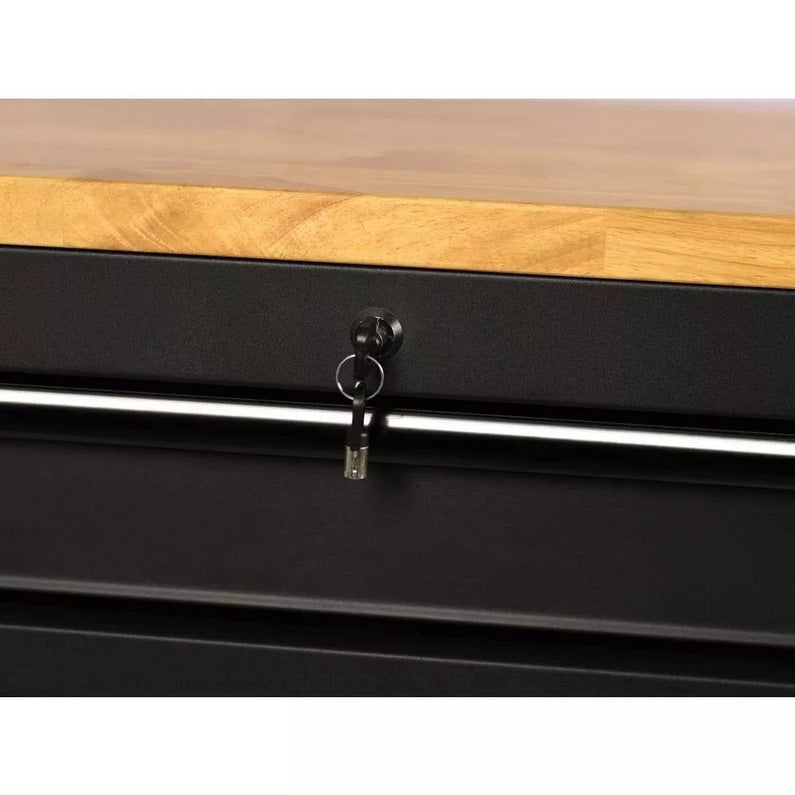 Heavy Duty 61 in. W x 23 in. D 15-Drawer Mobile Workbench with Solid Wood Top