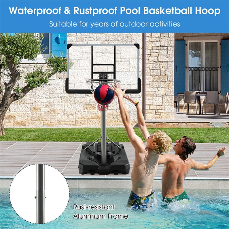 Portable Outdoor Basketball Hoop 64''-79'' Adjustable Poolside Basketball Goal System with 44" Backboard Wheeled Fillable Base