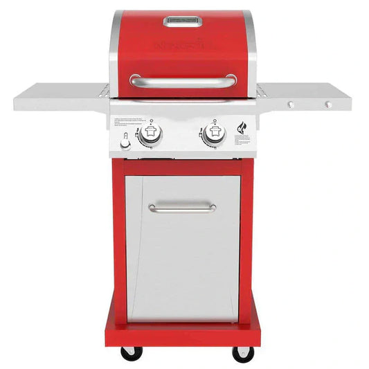 2-Burner Propane Gas Grill, Red Stainless Steel, 28,000 BTUs, Compact Design