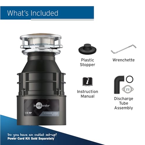 InSinkErator Badger 5 Garbage Disposal, 1/2 HP Continuous Feed, Compact Design, Quick Lock Installation