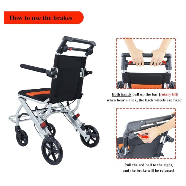 Ultra-Light Portable Folding Wheelchair, Travel-Friendly with Handbrake, 220 lbs Capacity, Ideal for Elderly & Children, 34.2×32.6 Unfolded Dimensions