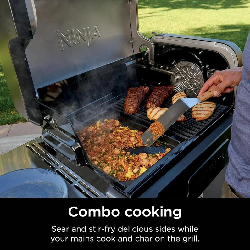Ninja FlexFlame, Grill and Smoker, Electric and Propane Grill, Roaster, BBQ Grill, 5-in-1 Cooking System, 3 Burner, Digital Control, Outdoor Cooking, Griddle, Pizza Maker, Stainless Steel, PG301