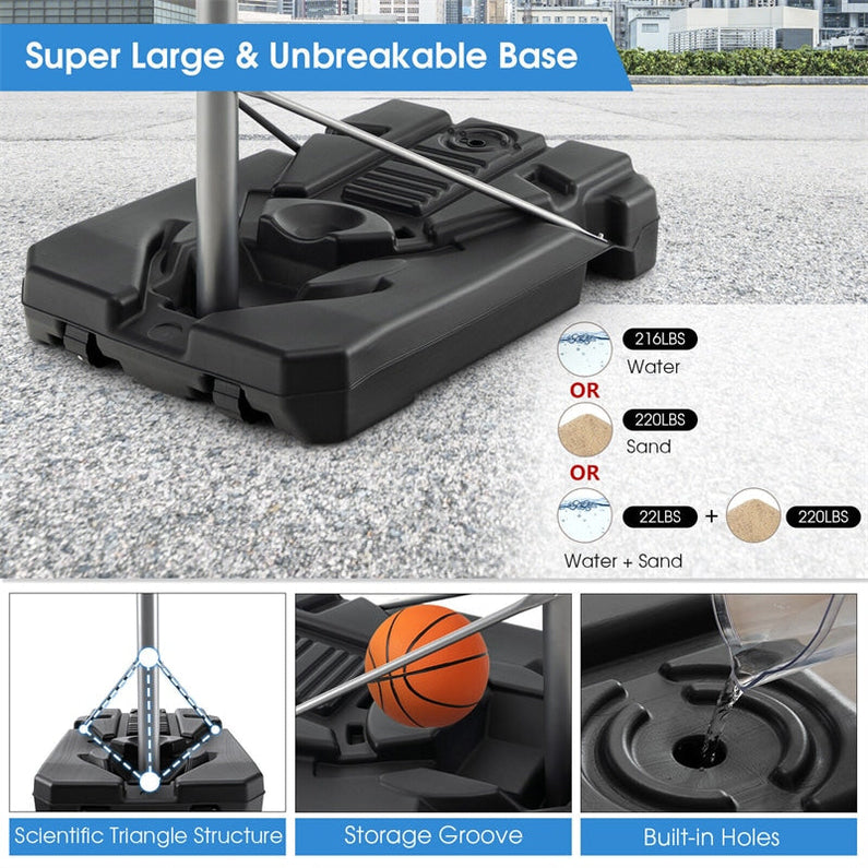 Portable Outdoor Basketball Hoop 64''-79'' Adjustable Poolside Basketball Goal System with 44" Backboard Wheeled Fillable Base