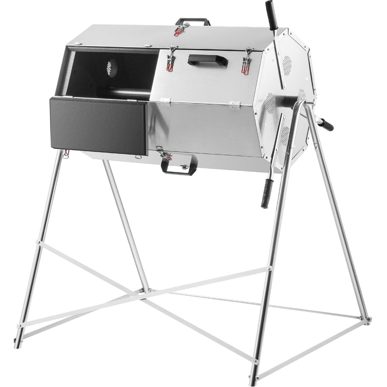 Premium 33 Gallon Steel Outdoor Compost Tumbler Bin With Dual-Chamber