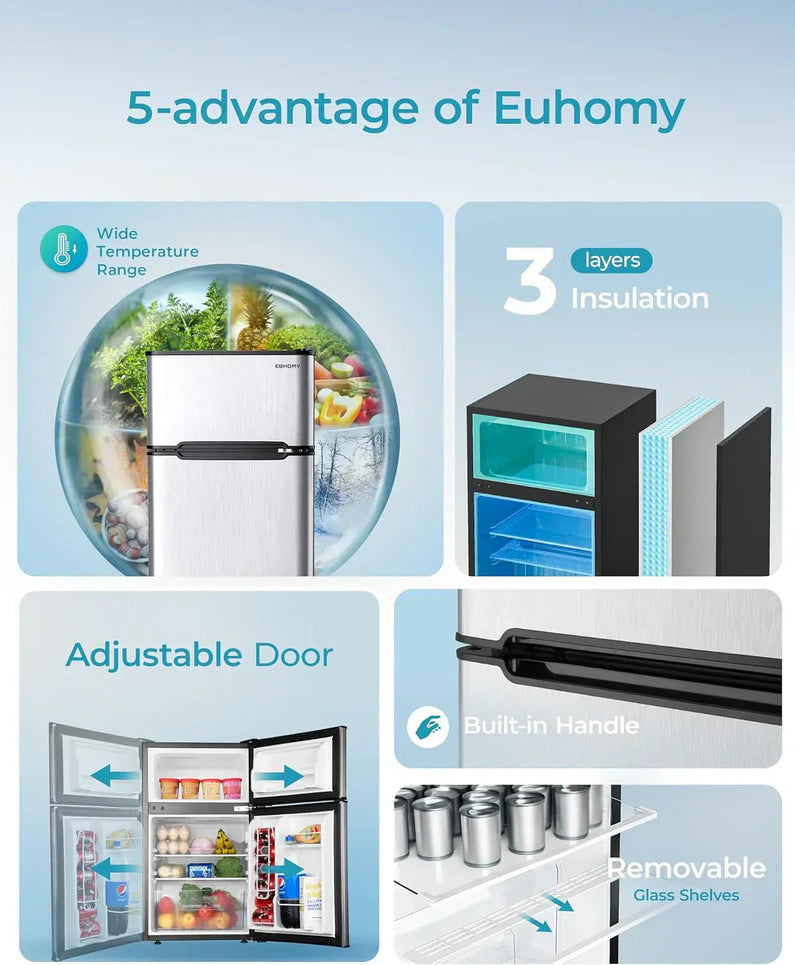 3.2 Cu.Ft Mini Fridge with Freezer 2-Door Compact Refrigerator for Bedroom, Dorm, Office or Apartment, Silver3.2 Cu.Ft Mini Fridge with Freezer 2-Door Compact Refrigerator for Bedroom, Dorm, Office or Apartment, Silver